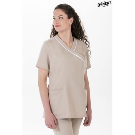 Chaqueta mujer m/c microfibra elástica beige