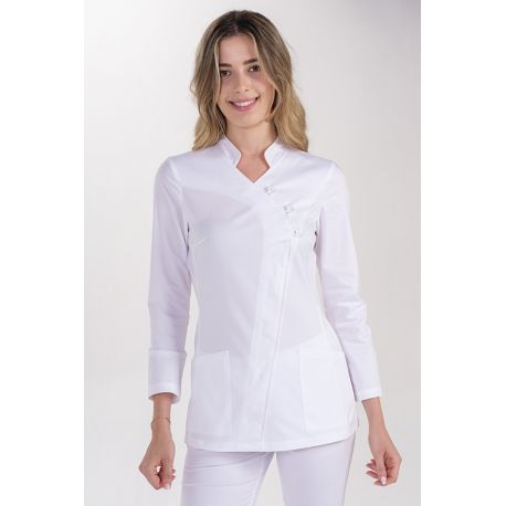 Chaqueta mujer sarga elastica m/l cruzada botones transparentes